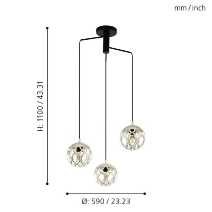 Eglo - Lampadario a sospensione con filo 3xE27/60W/230V