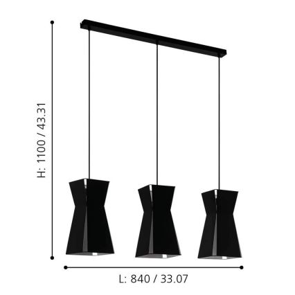 Eglo - Lampadario a sospensione con filo 3xE27/40W/230V