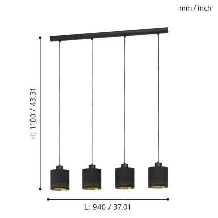 Eglo - Lampadario a sospensione con filo 4xE27/28W/230V