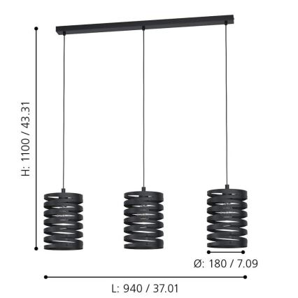 Eglo - Lampadario a sospensione con filo 3xE27/40W/230V