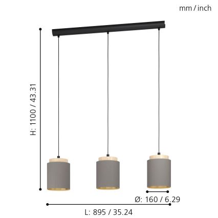 Eglo - Lampadario a sospensione con filo 3xE27/40W/230V