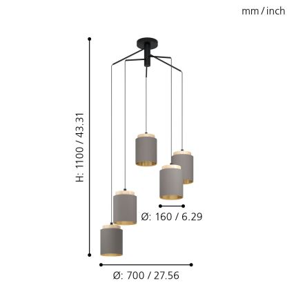 Eglo 99447 - Lampadario su cavo ALBARIZA 5xE27/40W/230V a ragno