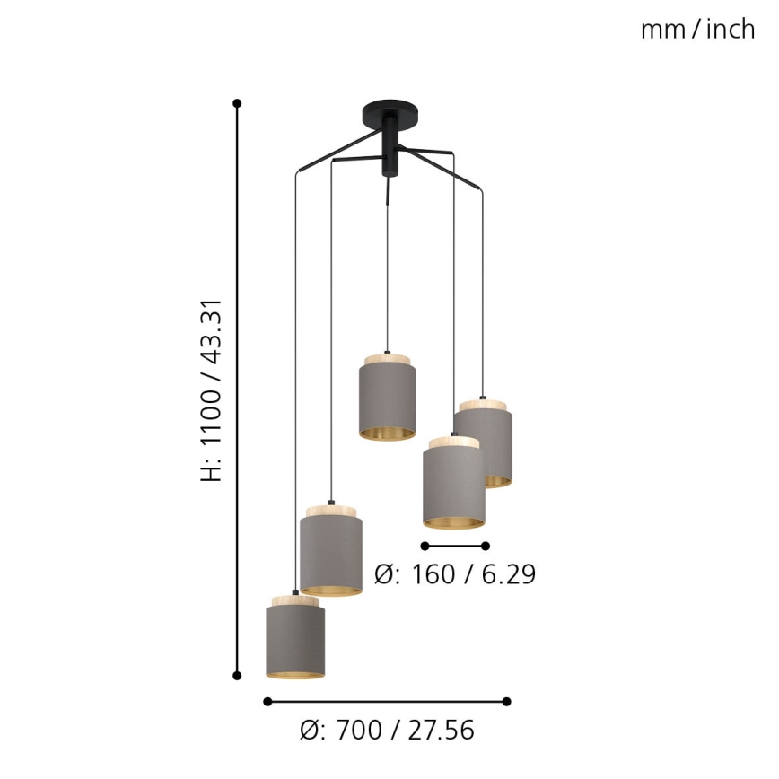 Eglo 99447 - Lampadario su cavo ALBARIZA 5xE27/40W/230V a ragno