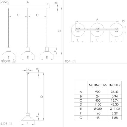 Eglo - Lampadario su corda 3xE27/28W/230V