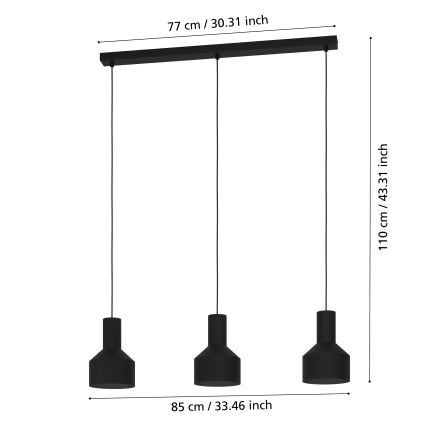 Eglo - Lampadario su corda 3xE27/40W/230V