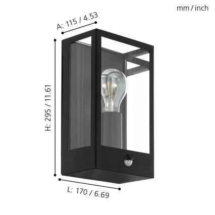 Eglo - Applique da esterno con sensore 1xE27/60W/230V IP44