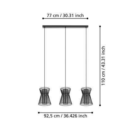 Eglo - Lampadario su corda 3xE27/40W/230V nero