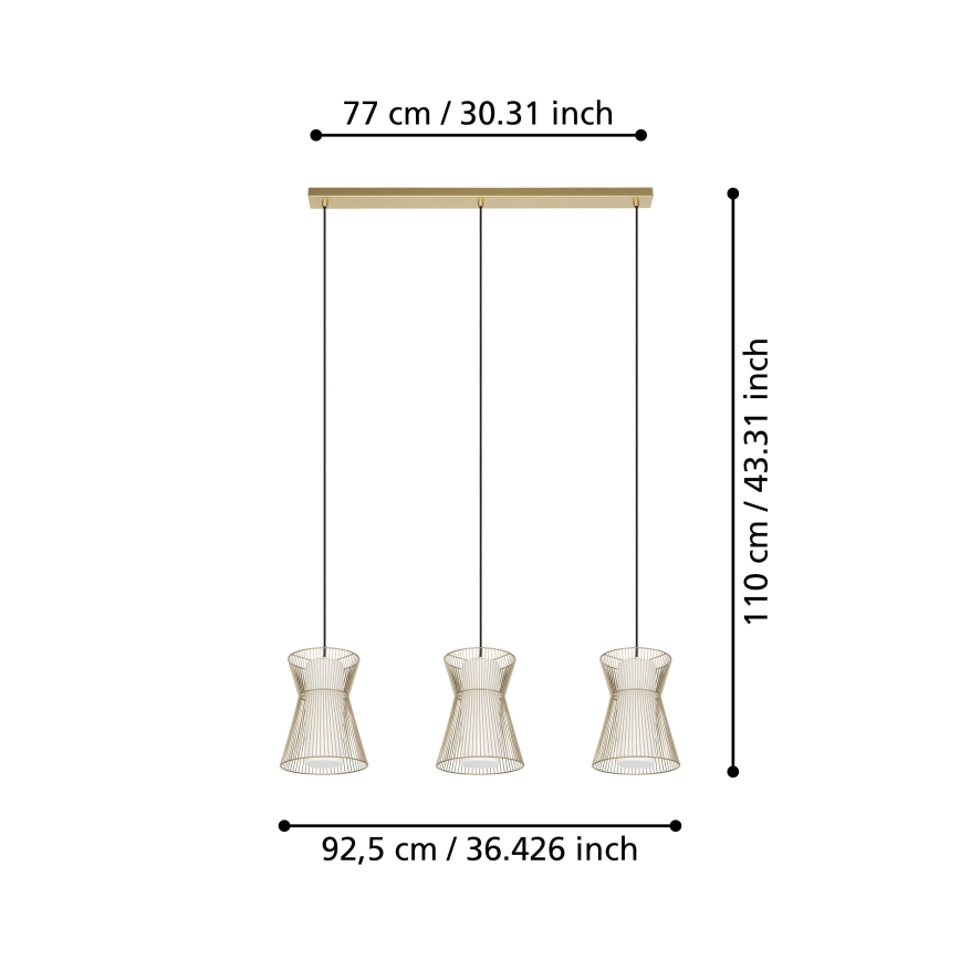 Eglo - Lampadario su corda  3xE27/40W/230V oro