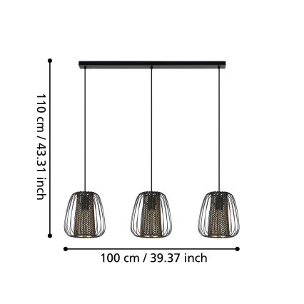Eglo - Lampadario su corda 3xE27/40W/230V