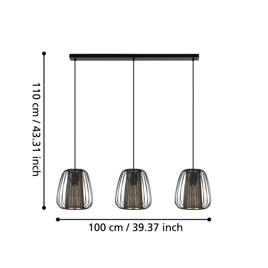Eglo - Lampadario su corda 3xE27/40W/230V