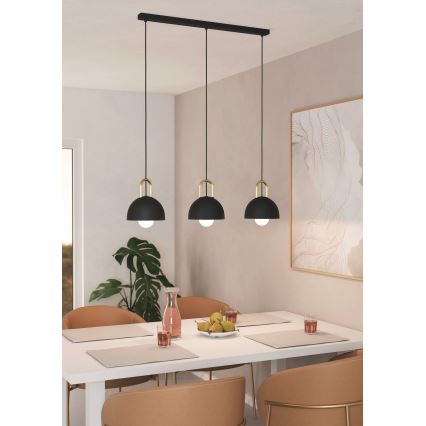 Eglo - Lampadario su corda 3xE27/40W/230V nero