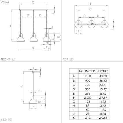 Eglo - Lampadario su corda 3xE27/40W/230V nero