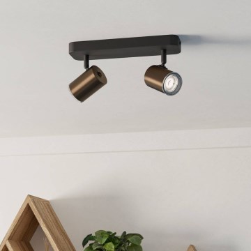 Eglo - Faretto da bagno 2xGU10/5W/230V IP44 nero/marrone