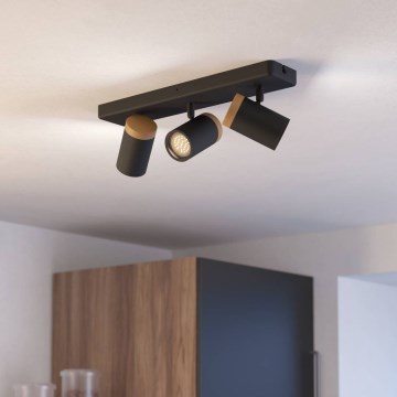 Eglo - Faretto da bagno 3xGU10/3W/230V IP44 nero/beige