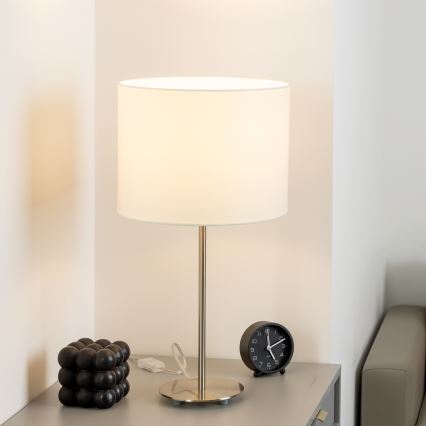 Eglo - Lampada da tavolo LED TUNJA 1xE27/60W/230V 38,5 cm cromo opaco/bianco