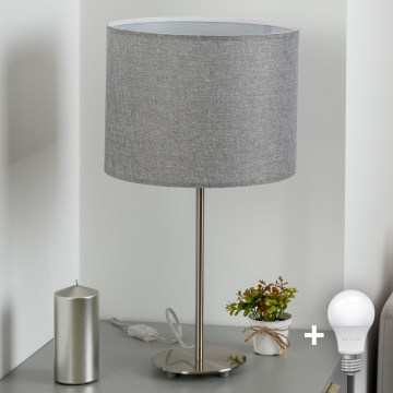 Eglo - Lampada da tavolo LED TUNJA 1xE27/60W/230V 38,5 cm cromo opaco/grigio