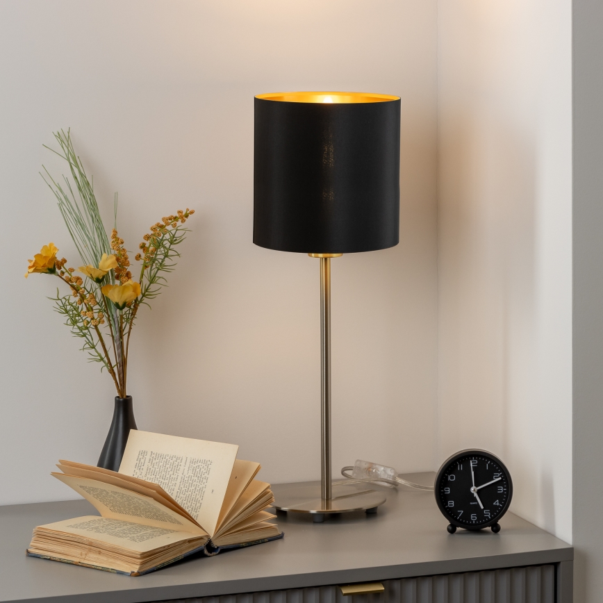 Eglo - Lampada da tavolo LED TUNJA 1xE27/60W/230V 38,5 cm cromo opaco/nero