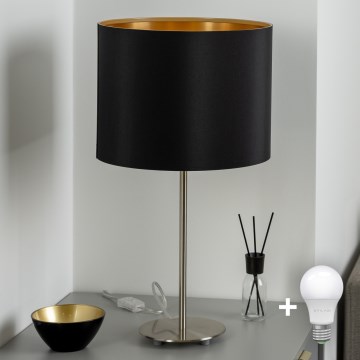 Eglo - Lampada da tavolo LED TUNJA 1xE27/60W/230V 38,5 cm cromo opaco/nero