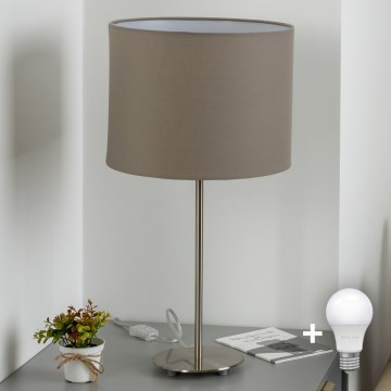 Eglo - Lampada da tavolo LED TUNJA 1xE27/60W/230V 38,5 cm cromo opaco/taupe