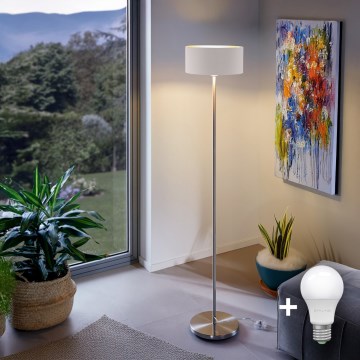 Eglo - Lampada da terra LED TUNJA 1xE27/60W/230V cromo opaco/bianco