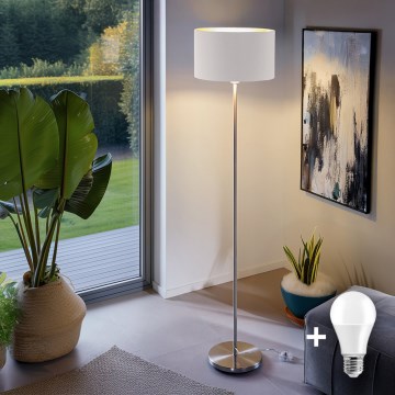 Eglo - Lampada da terra LED TUNJA 1xE27/60W/230V cromo opaco/bianco