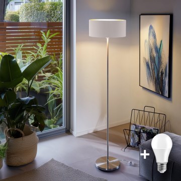 Eglo - Lampada da terra LED TUNJA 1xE27/60W/230V cromo opaco/bianco