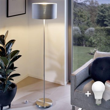 Eglo - Lampada da terra LED TUNJA 1xE27/60W/230V cromo opaco/grigio