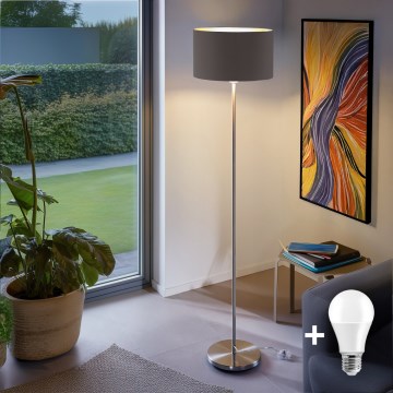 Eglo - Lampada da terra LED TUNJA 1xE27/60W/230V cromo opaco/taupe