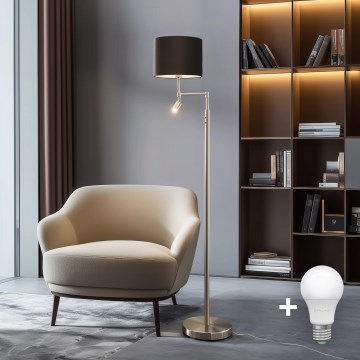 Eglo - Lampada da terra LED TUNJA 1xE27/60W/230V + LED/2,1W Ø 30 cm cromo opaco/marrone