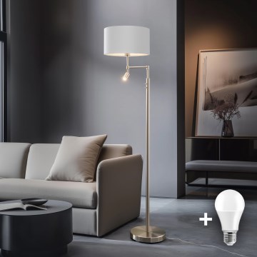 Eglo - Lampada da terra LED TUNJA 1xE27/60W/230V + LED/2,1W Ø 38 cm cromo opaco/bianco