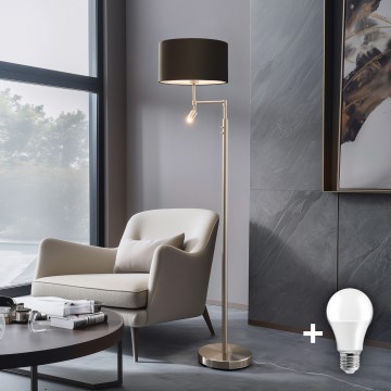 Eglo - Lampada da terra LED TUNJA 1xE27/60W/230V + LED/2,1W Ø 38 cm cromo opaco/marrone