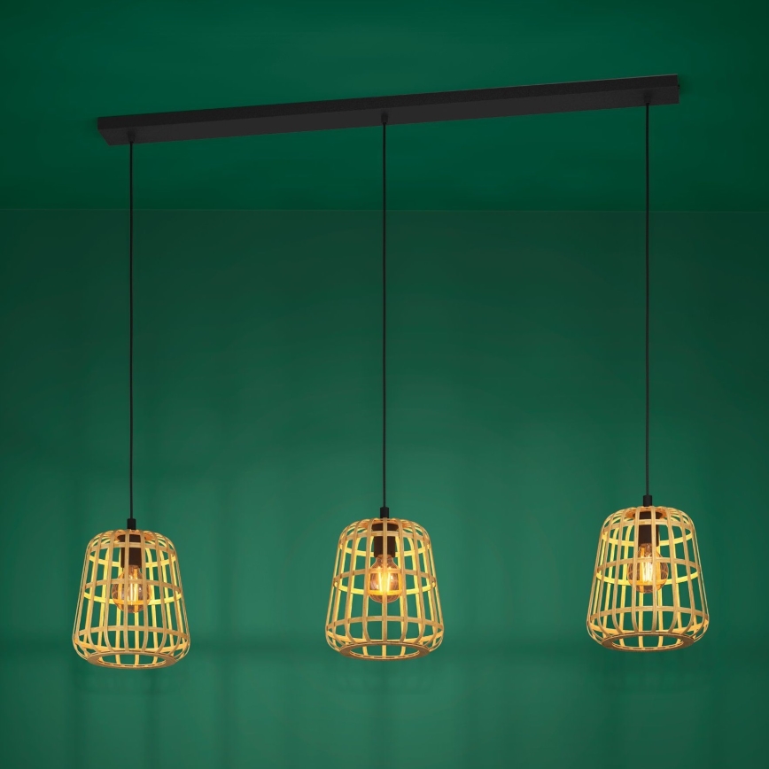 Eglo - Lampadario a sospensione con filo 3xE27/40W/230V bambù