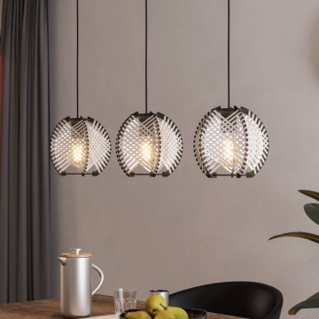 Eglo - Lampadario a sospensione con filo 3xE27/40W/230V bianco/nero