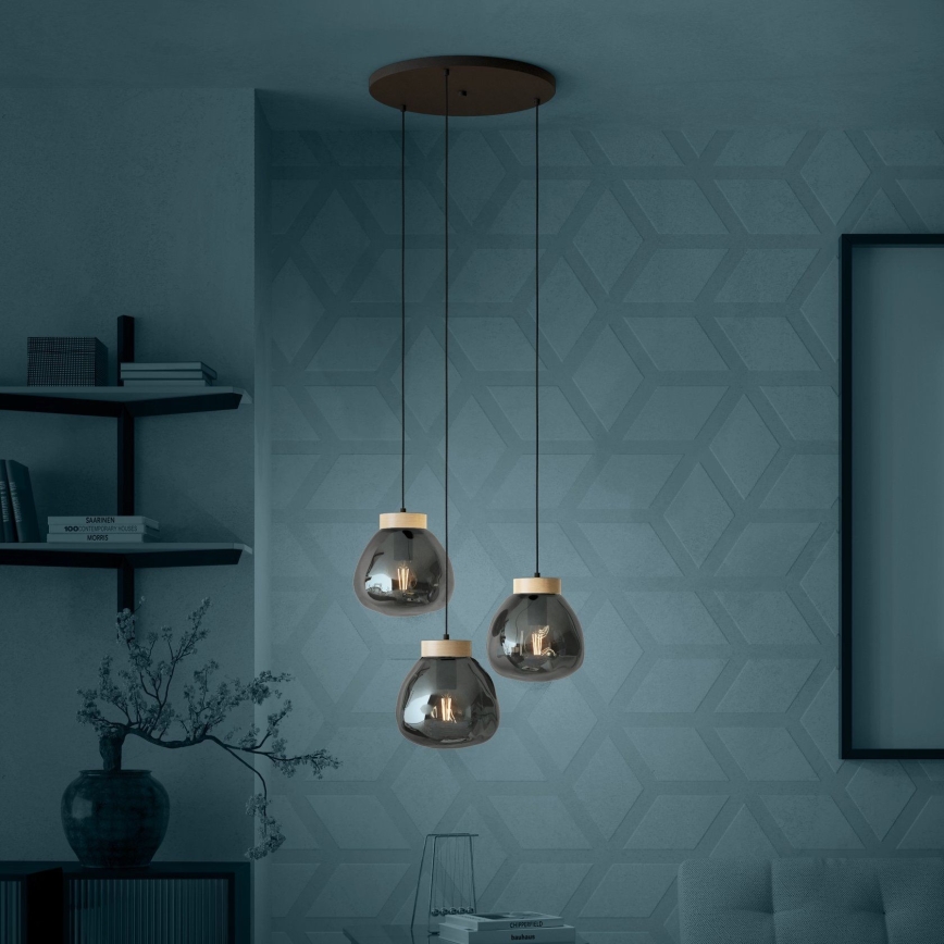 Eglo - Lampadario a sospensione con filo 3xE27/40W/230V fumé