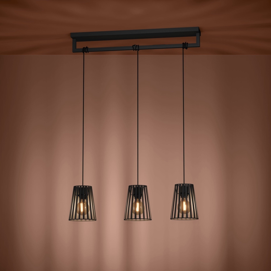 Eglo - Lampadario a sospensione con filo 3xE27/40W/230V nero