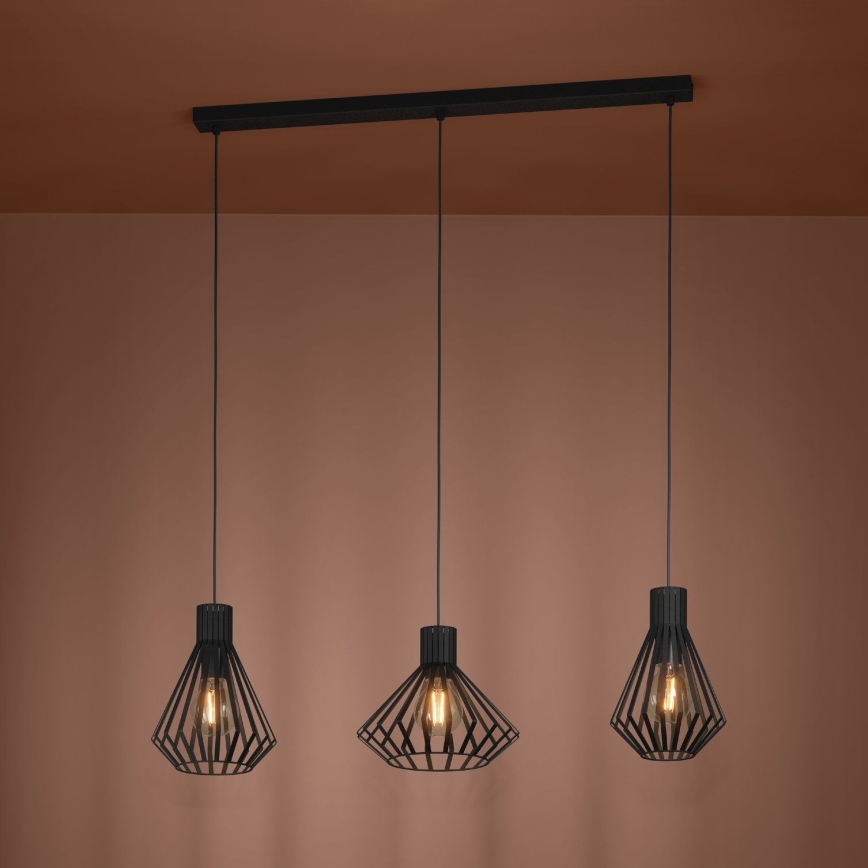 Eglo - Lampadario a sospensione con filo 3xE27/40W/230V nero