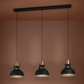 Eglo - Lampadario a sospensione con filo 3xE27/40W/230V nero/oro