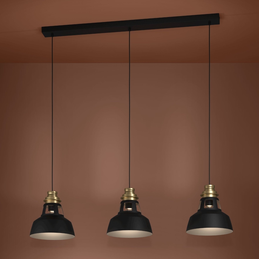 Eglo - Lampadario a sospensione con filo 3xE27/40W/230V nero/oro