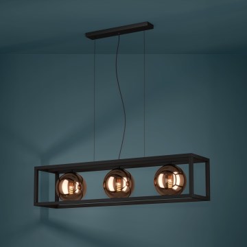 Eglo - Lampadario a sospensione con filo 3xE27/40W/230V rame/nero