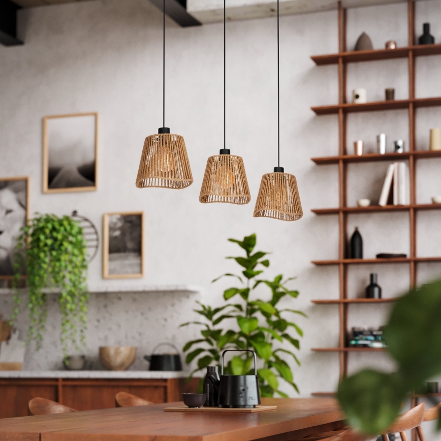 Eglo - Lampadario a sospensione con filo 3xE27/60W/230V marrone