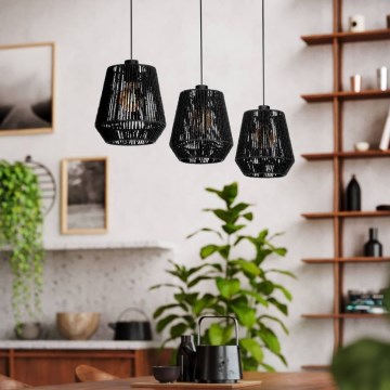Eglo - Lampadario a sospensione con filo 3xE27/60W/230V nero