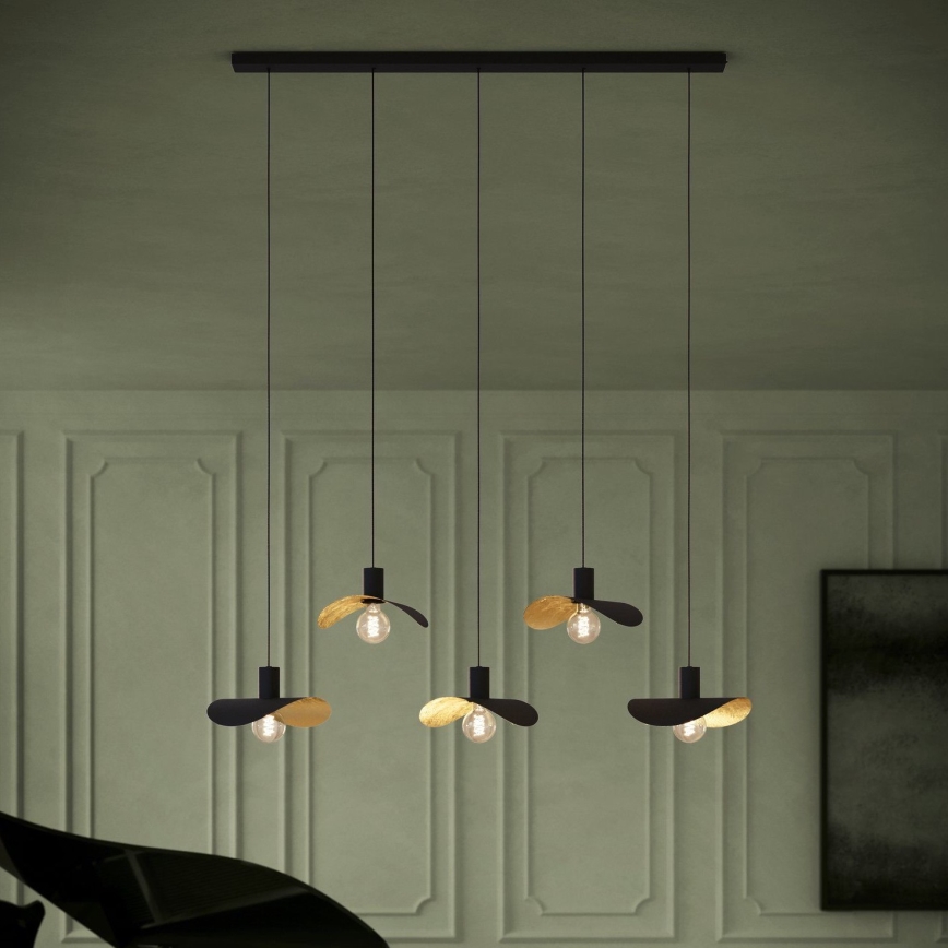 Eglo - Lampadario a sospensione con filo 5xE27/40W/230V nero/oro
