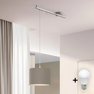 Eglo - Lampadario LED a cavo CALCENA 1xE27/60W/230V cromo/taupe