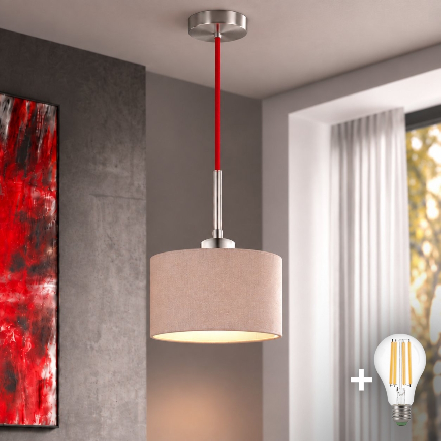Eglo - Lampadario LED a sospensione con cavo TUNJA 1xE27/60W/230V Ø 20 cm beige/rosso