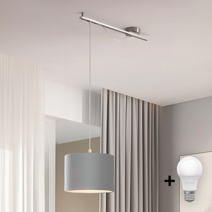 Eglo - Lampadario LED a sospensione con filo CALCENA 1xE27/60W/230V cromo/grigio