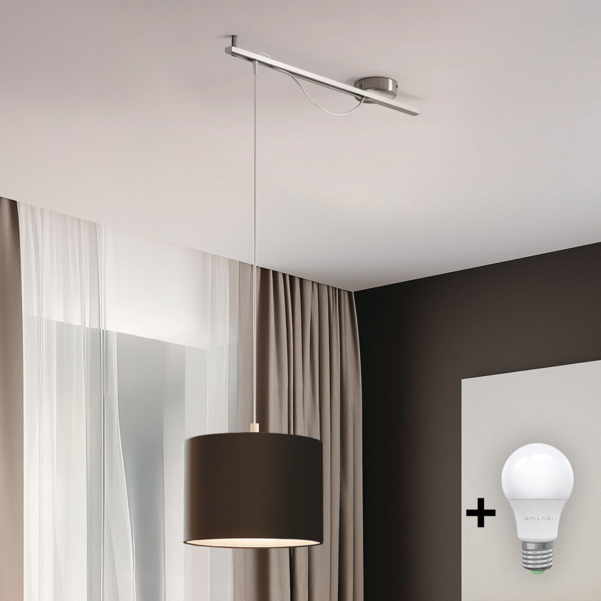 Eglo - Lampadario LED a sospensione con filo CALCENA 1xE27/60W/230V cromo/marrone