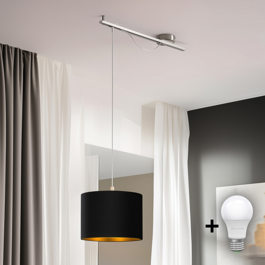 Eglo - Lampadario LED a sospensione con filo CALCENA 1xE27/60W/230V cromo/nero