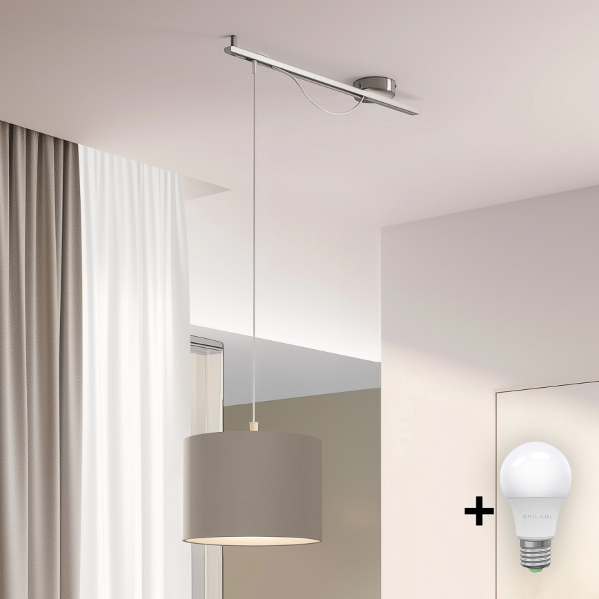 Eglo - Lampadario LED a sospensione con filo CALCENA 1xE27/60W/230V cromo/taupe