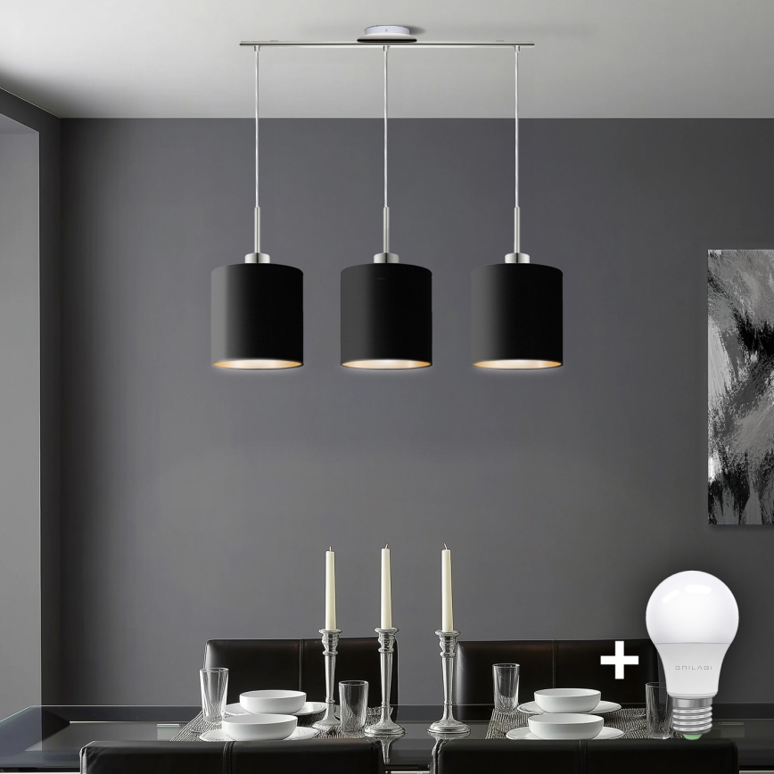 Eglo - Lampadario LED a sospensione TUNJA 3xE27/60W/230V nero