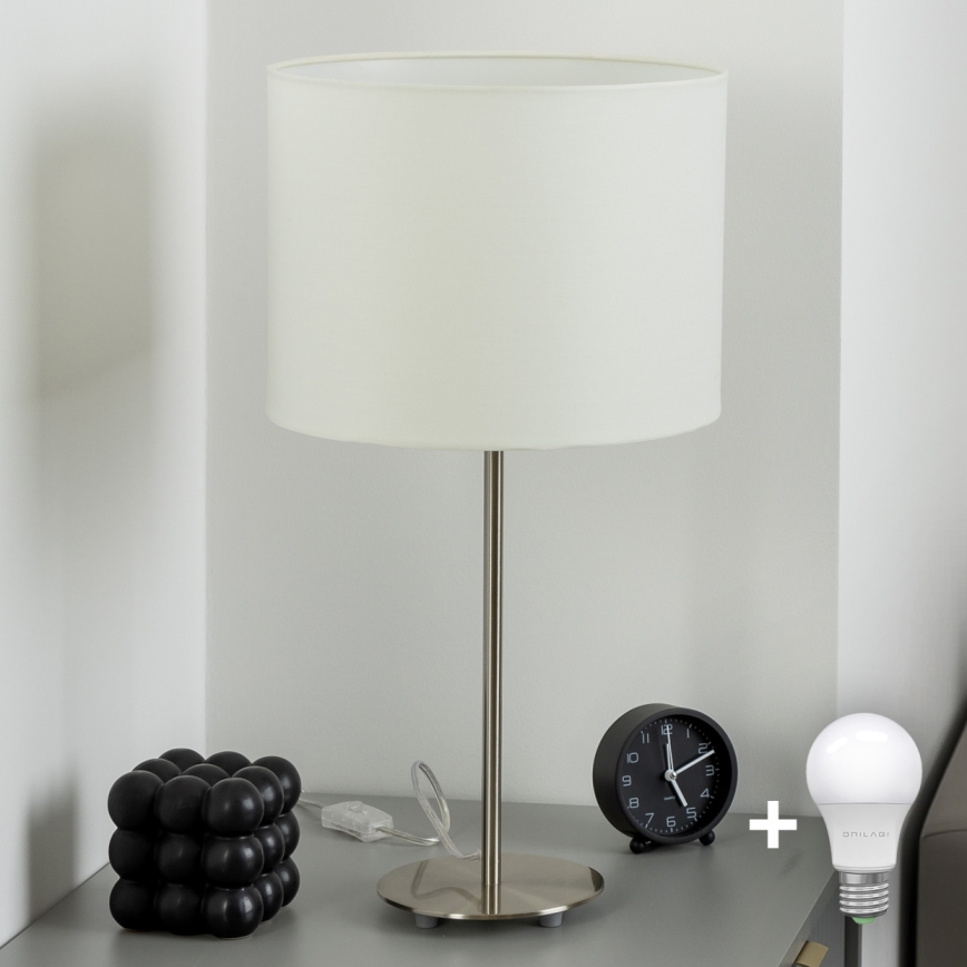 Eglo - LED  Lampada da tavolo TUNJA 1xE27/60W/230V 38,5 cm cromo opaco/bianco